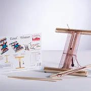 Example loom kit with weaver, shed sticks and instructions. 