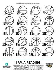 20 basketballs with the phrase, "I am a reading Champion" below.
